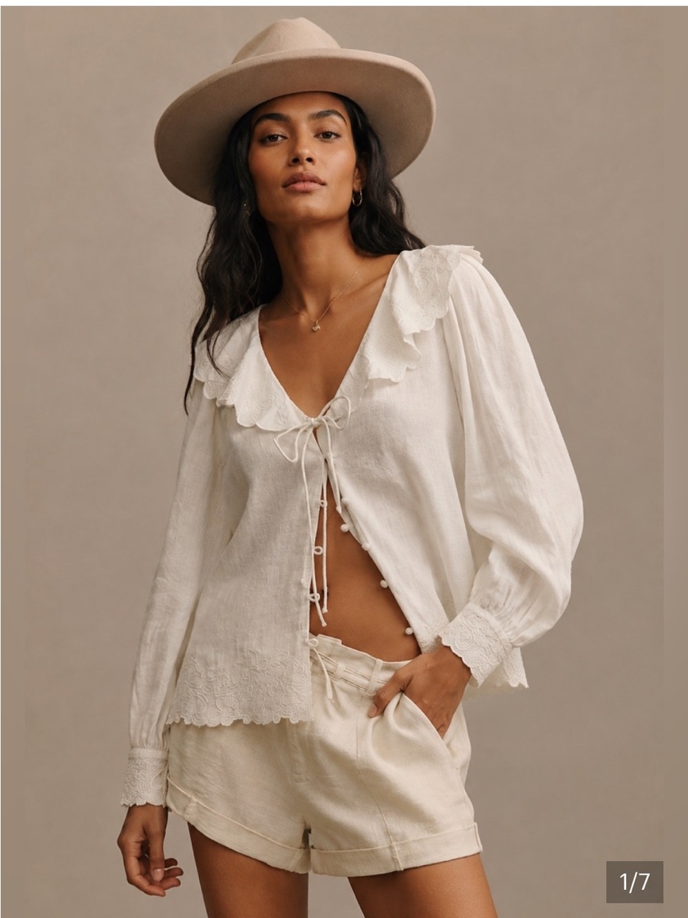 Anthropologie Ivory Embroidered -Trim Peasant Boho Blouse